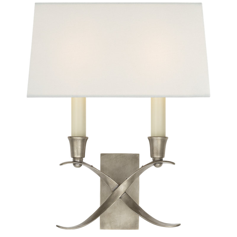 Chapman & Myers Cross Bouillotte Small Sconce, Antique Nickel, Fabric