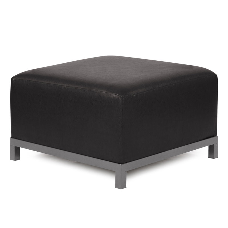 Woodsen Box Cushion Ottoman Slipcover, Black Faux Leather