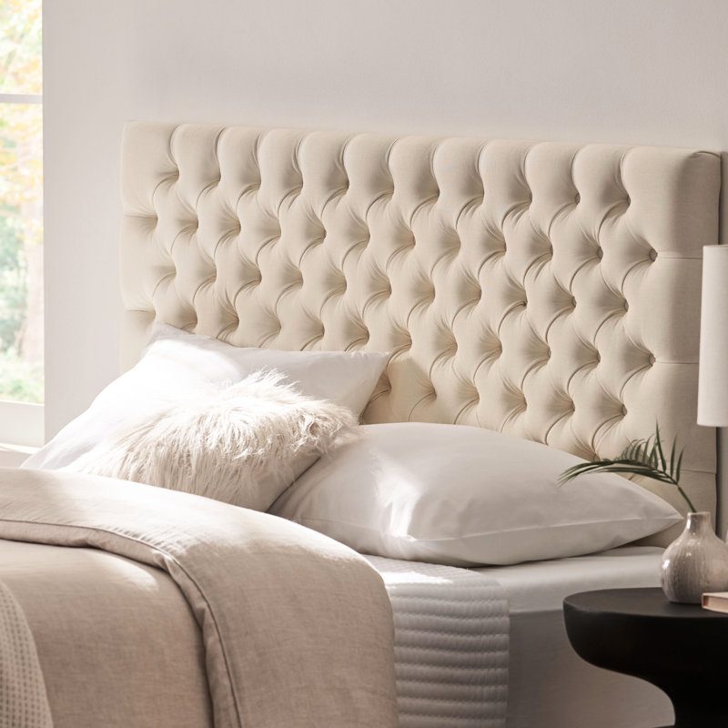 Upholstered Headboard For Queen Bed, With Alluring And Modern Diamond Appeal Elegant A Contemporary Luxurious Feel, Ivory