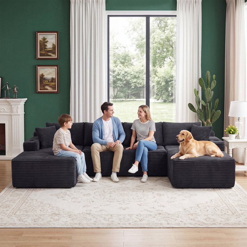Canapé modulaire de 125 po sans os, modulaire et désossé en forme de U avec méridienne, gris, Velours côtelé gris