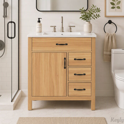 Meuble-lavabo de salle de bain de 76 cm avec lavabo en céramique