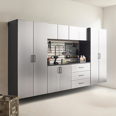 32 In. W Contemporary Wall Mounted Storage Cabinet, Metallic Grey Color, Drawers, Water And Heat Resistance, Double Thickness Edge Banding, E0-Grade , Shelf Measure, Heavy-Duty Bracket