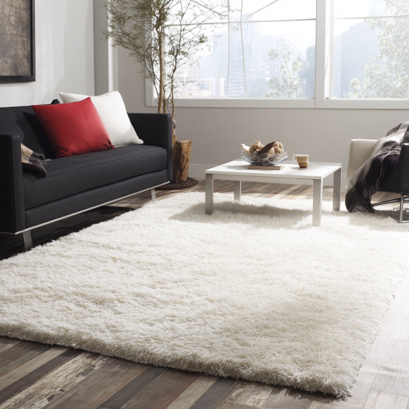 Chandra Rugs Giulia Collection Plush Modern Contemporary Hand-Woven Silver White Grey Shag Polyester Pile Material Handmade Area Rug