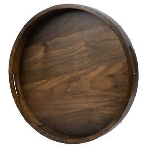 Arooj Round Black Walnut Solid Wood Serving Tray Ottoman Tray