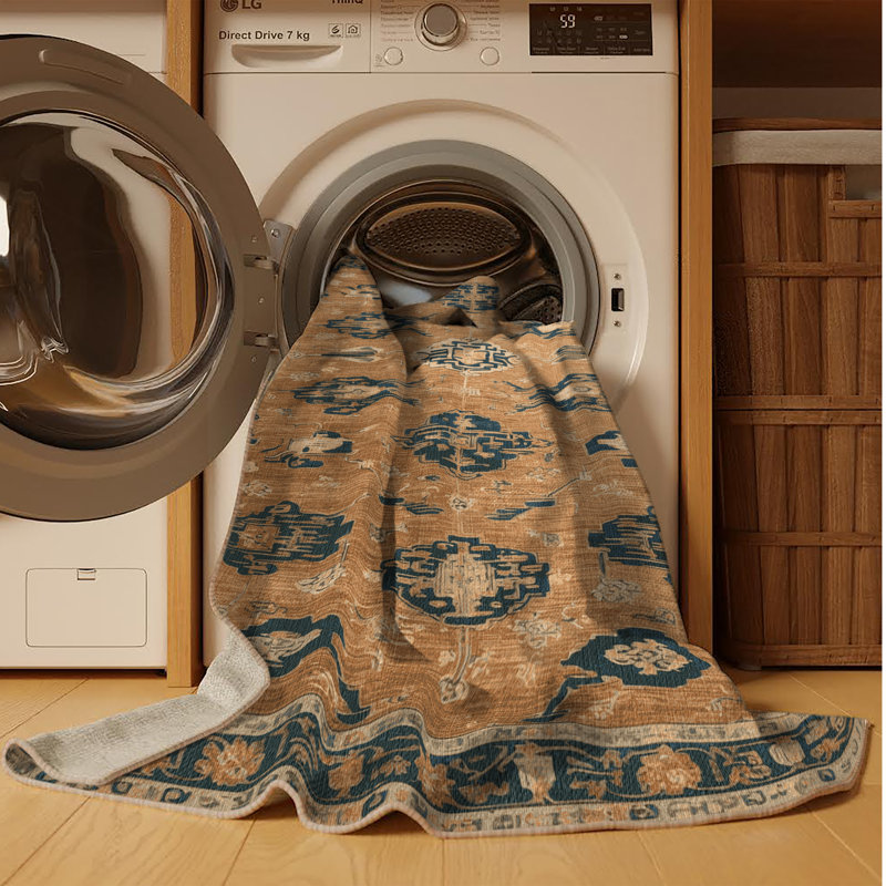 Machine Washable Art Deco Brown Area Rug, Rectangle 3' x 5'