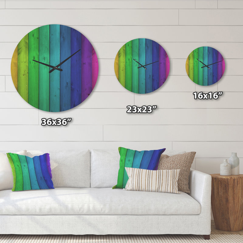 Arc-en-ciel sur bois - Horloge murale moderne en bois, Grand