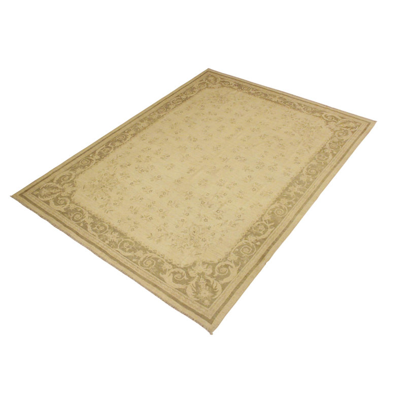 Fien Oriental Handmade Hand-Knotted Rectangle 9'2" x 11'10" Wool Area Rug in Beige