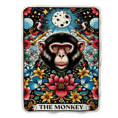 The Monkey Tarot Card - 1 Piece Premium Sherpa Bla Throw Blanket