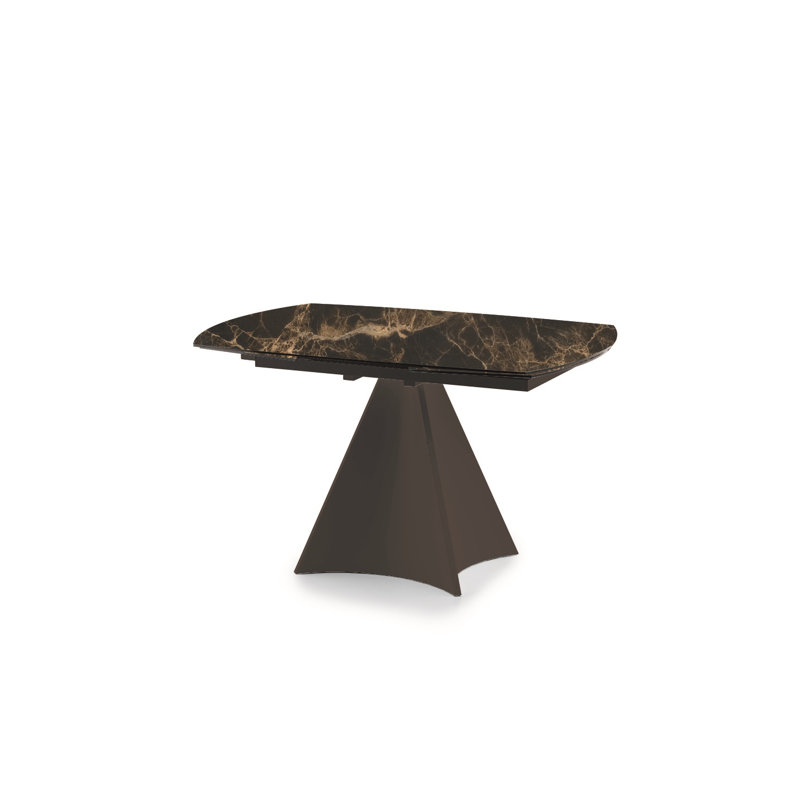 Keeble Extendable Metal Base Dining Table, Emperador, Vintage Brown