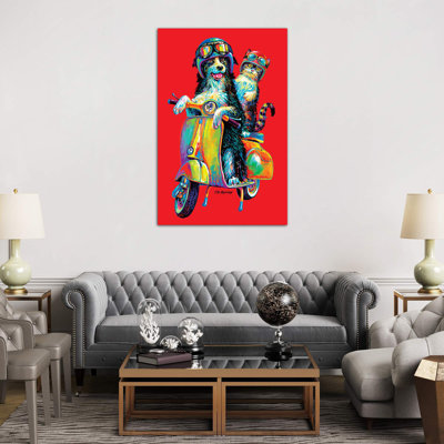 Couple On Scooter - Wrapped Canvas Print