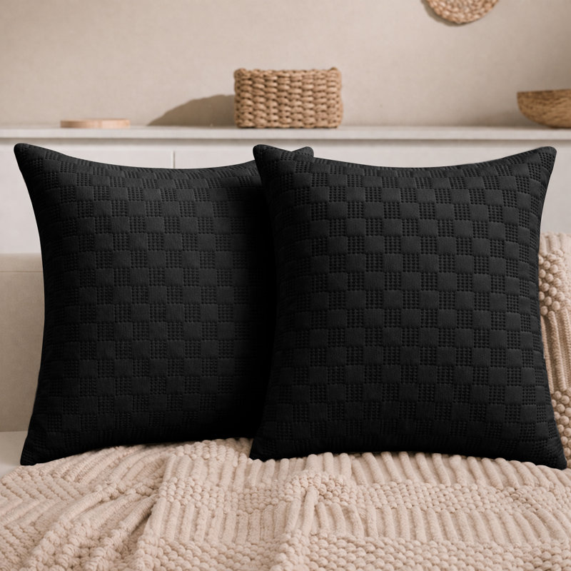 Aspire Homeware Embossed Square Velvet Cushion Covers, Pack of 2, BLACK