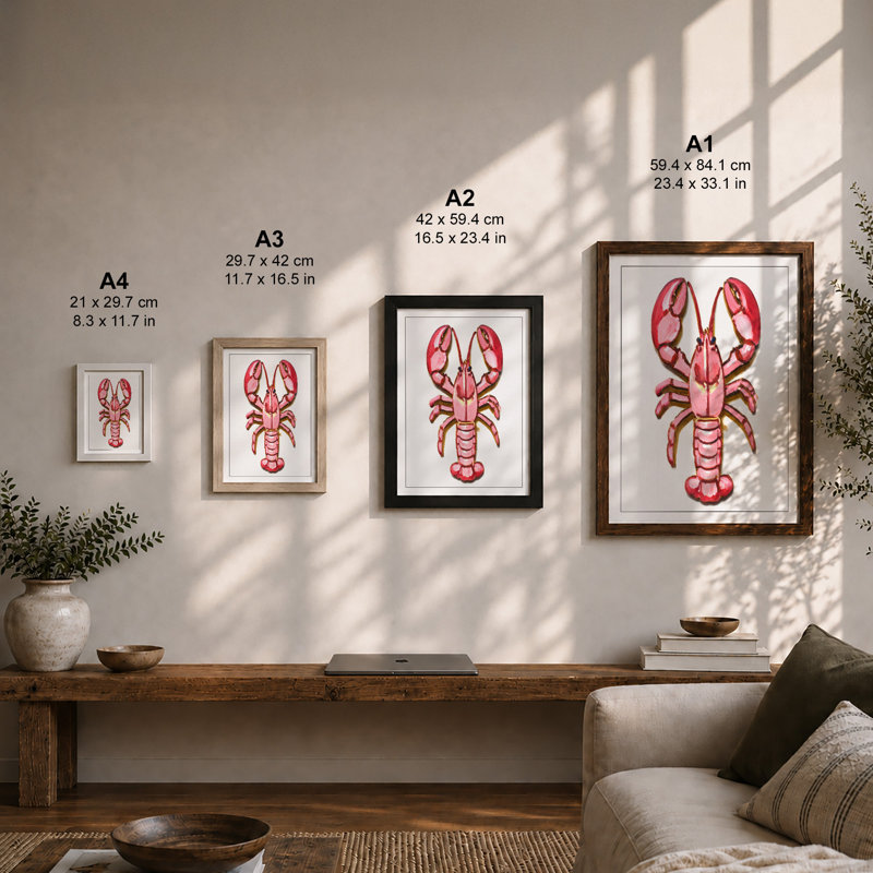 Crimson Lobster Study Botanical - Print, A4 - 29.7 x 21.0 cm, Walnut