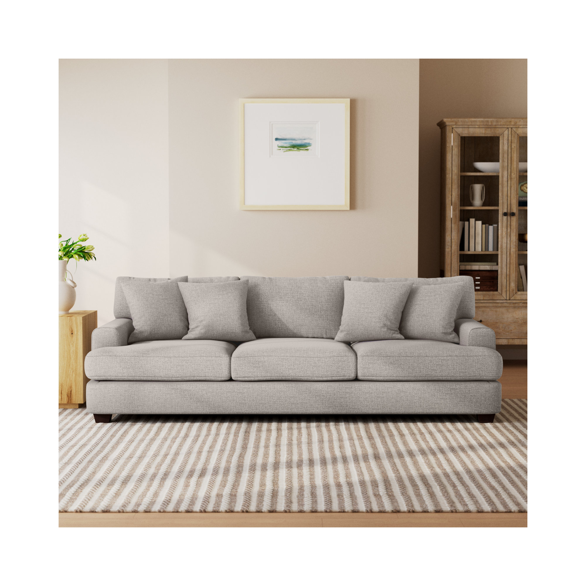 Emilio 90'' Upholstered Sofa, Sustain® Dursky Ivory