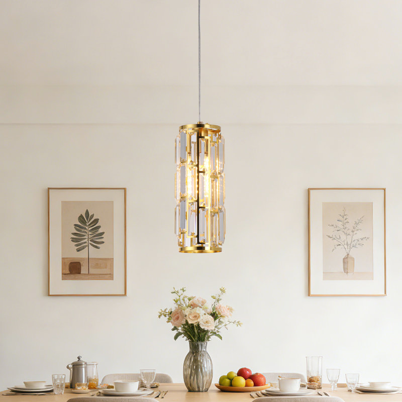 Deimonas 1 - Light Crystal Cylinder Pendant Light, Gold
