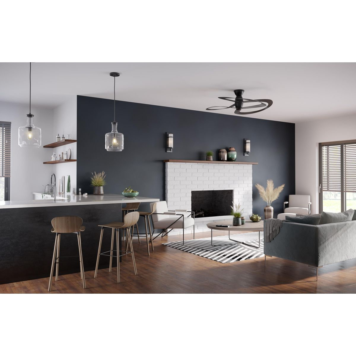 48'' 3 Blade Ceiling Fan, Black