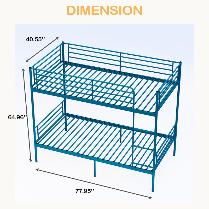 Bunk Bed With Ladder And High Guardrail,Twin Over Twin Size, Blue