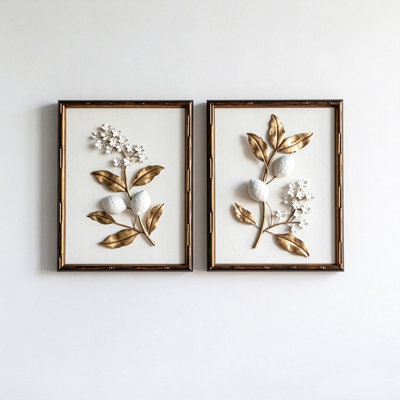 Vintage Framed Wall Art 13"x16.9", Flower Wall Décor Set of 2, Neutral Floral Botanical Wall Art for Living Room