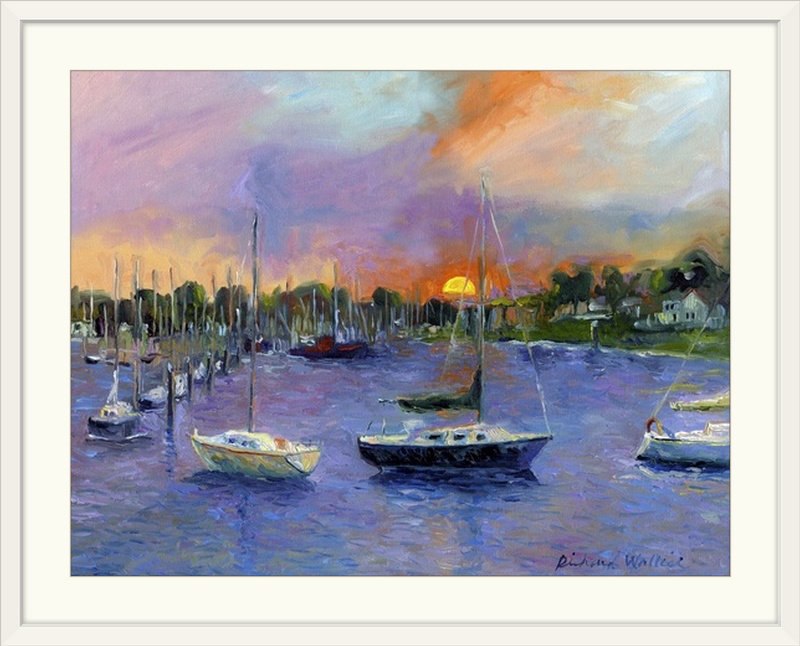 «Wickford at Dusk» par Richard Wallich, reproduction d'art, H 26 po x l 32 po x P 1 po, Cadre blanc