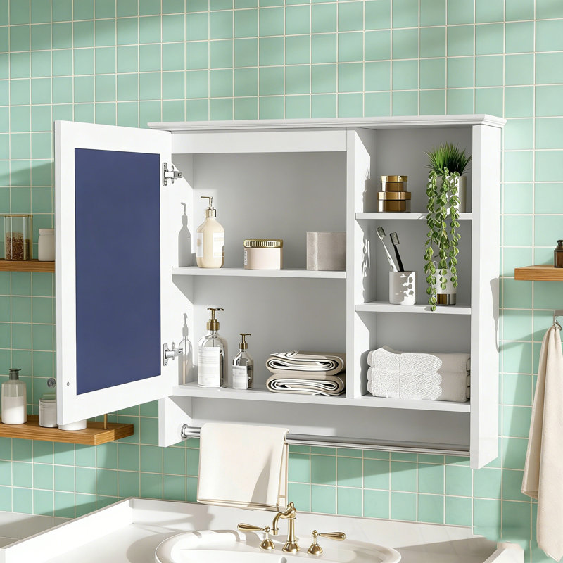 Armoire murale Straitson avec miroirs et tablette réglable, Blanc