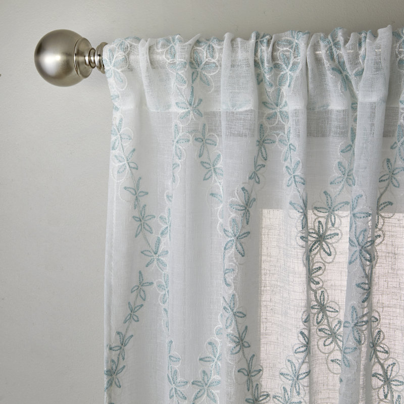 White Sheer Polyester Diamond Vine Rod Pocket Curtain Panel
