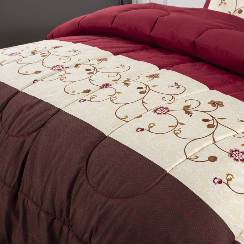 Full Burgundy and Brown Down Alternative Bed in a Bag Set
