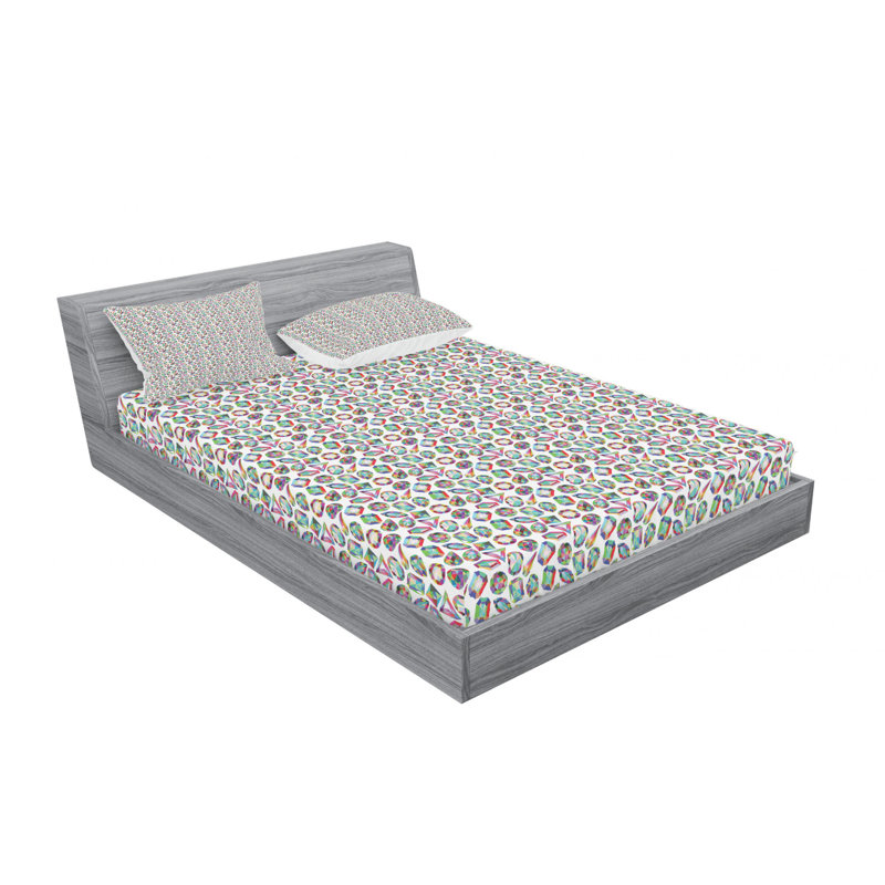 Microfiber Geometric Sheet Set, Queen Sheet Set with Fitted Sheet