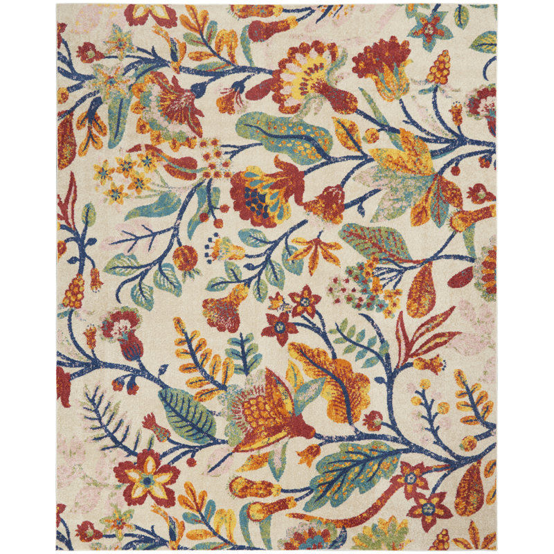 Tapis floral beige / rouge / jaune Wendelin, Rectangle 9 pi x 12 pi