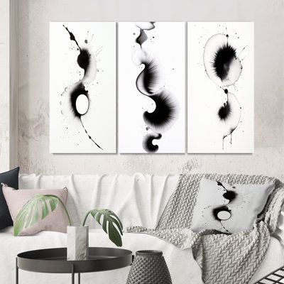 Subtle Ink Monochromatic Symphony IV - Abstract Painting Art Set Of 3 Pieces