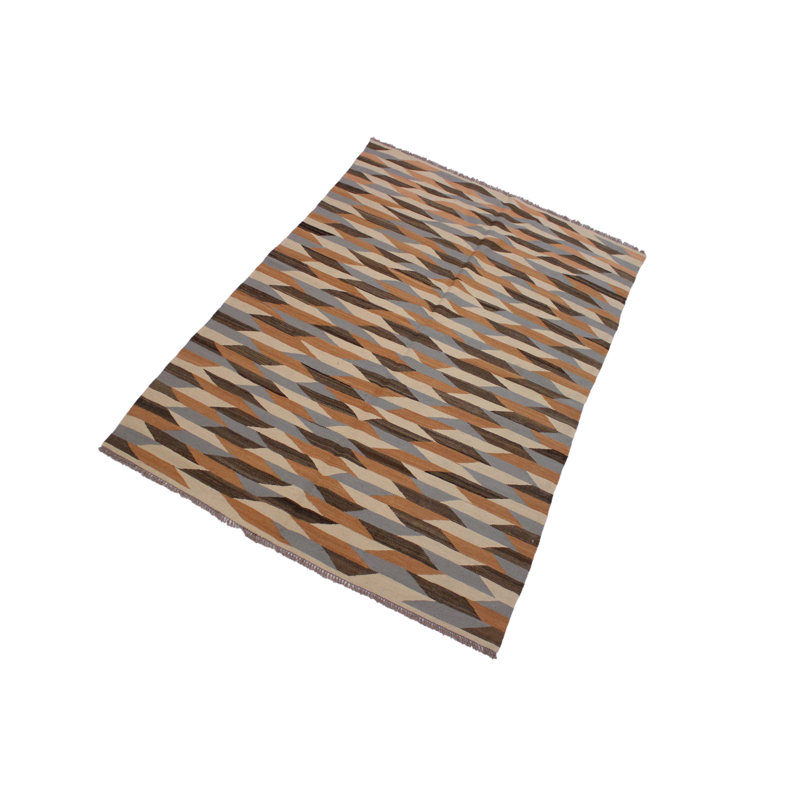 Tapis ivoire / gris en laine fabriqué à la main de conception unique 4 pi 8 po x 6 pi 9 po Lowena