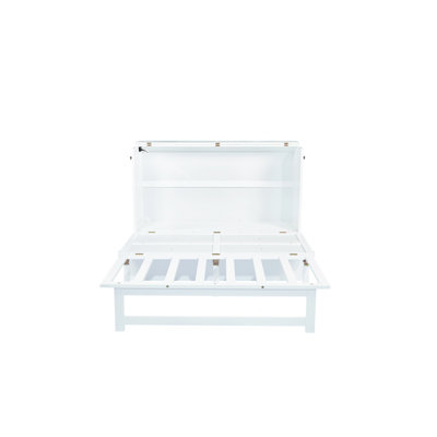 Lit escamotable double avec port USB et tablettes amovibles de chaque côté, lit escamotable en pin massif pour bureau personnel, chambre d'amis, blanc