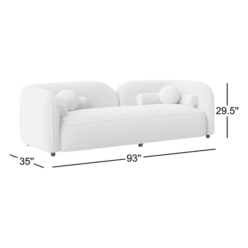 Ivory and Orange Boucle Curvy Arm Sofa with Solid Wood Frame