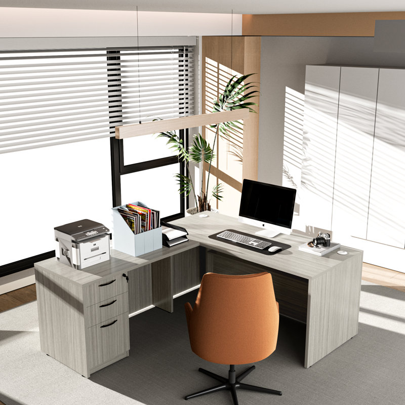 Neily L-Shaped Executive Desk With File Cabinet For Home Office