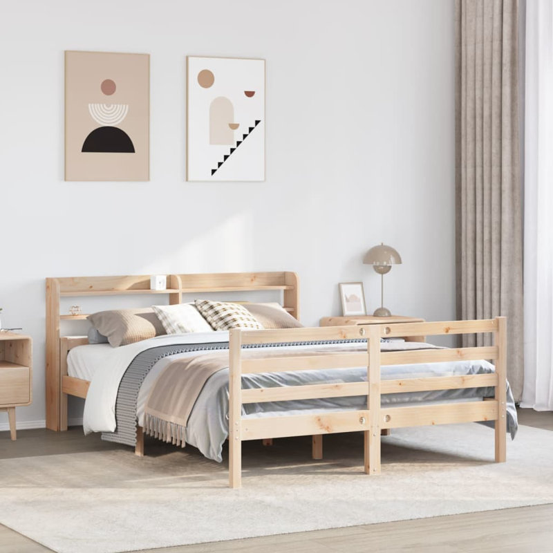 Bed Frame With Headboard Without Mattress, 150 x 200 cm, Brown
