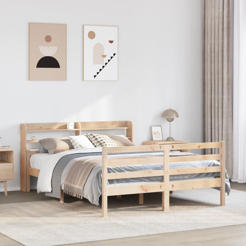 Bed Frame With Headboard Without Mattress, Brown, 150 x 200 cm