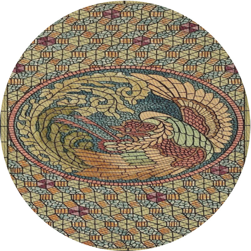 Tapis vert/brun à motif sea, Rond 6 pi