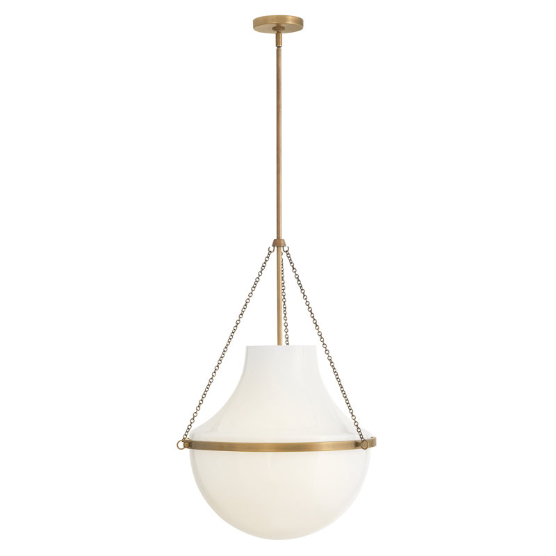 Grande suspension intérieure en verre avec verre opale Collins, Laiton héritage