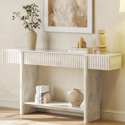 Modern fluted wood console table with storage