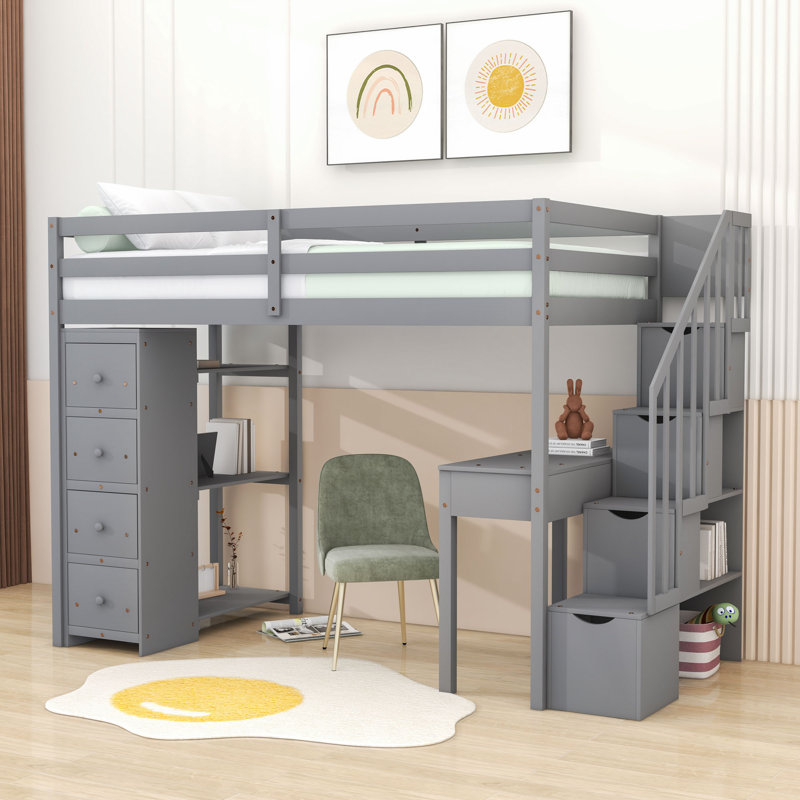 Helmtrude Twin 6 Drawers Loft Bed with Built-in-Desk by Harriet Bee, Gray