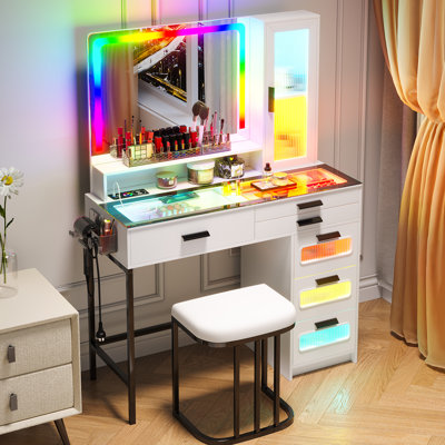Coiffeuse avec miroir lumineux et tabouret Helenann 