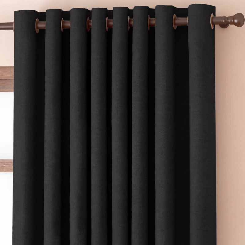 Premium 230 GSM 100% Blackout Eyelet Room Darkening Curtain Pair, 117 W x 137 D cm, Black