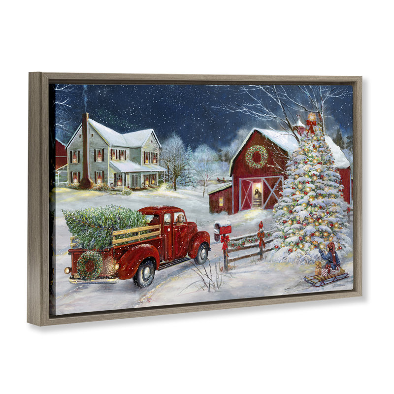 «Snowy Winter Farmhouse» par Ruane Manning, Cadre flottant orme Montalcino, H 17 po x l 25 po