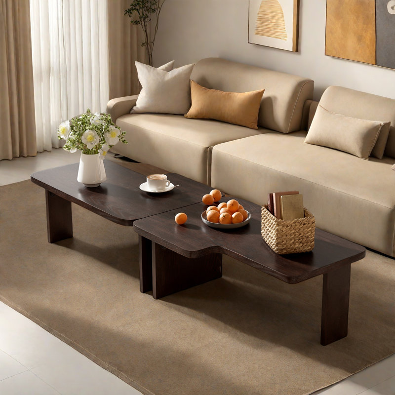 Modern Rectangle Coffee Table Set With Modular L-shape Design, Espresso