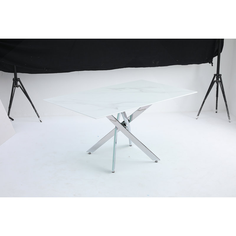 Modern Rectangular Tempered Glass Table And Silver Iron Frame