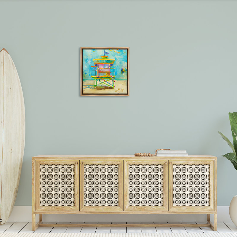 «Modern Lifeguard Hut Floater Frame» par Liz Jardine sur toile, Cadre flottant orme Montalcino, H 25 po x l 25 po
