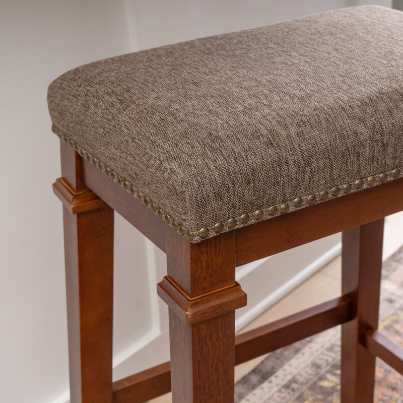 Sandie Sturdy Wood Upholstered Backless Stool, Tweed, Bar Stool (30" Seat Height)