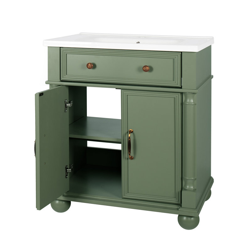 Lavabo de salle de bain 27,8 "Mid-Century avec base romaine, Vert