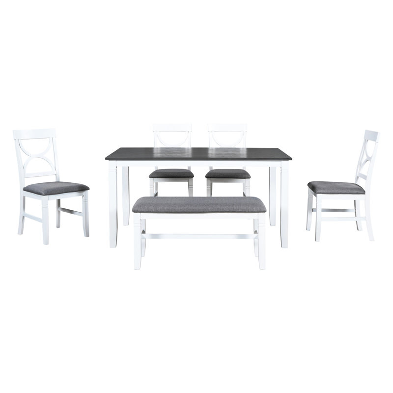 Design 6 repas, avec banc rembourré et 4 chaises, table rectangulaire en bois de 60 pouces avec sièges,