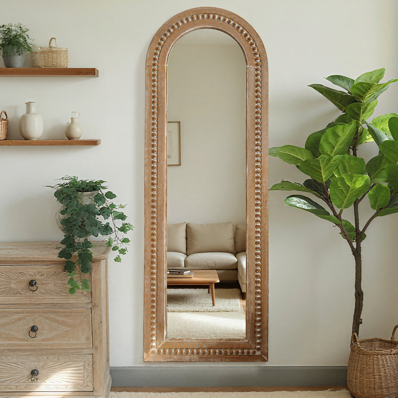 Wooden Bead Frame Full Length Mirror, Arch, 64" x 22"