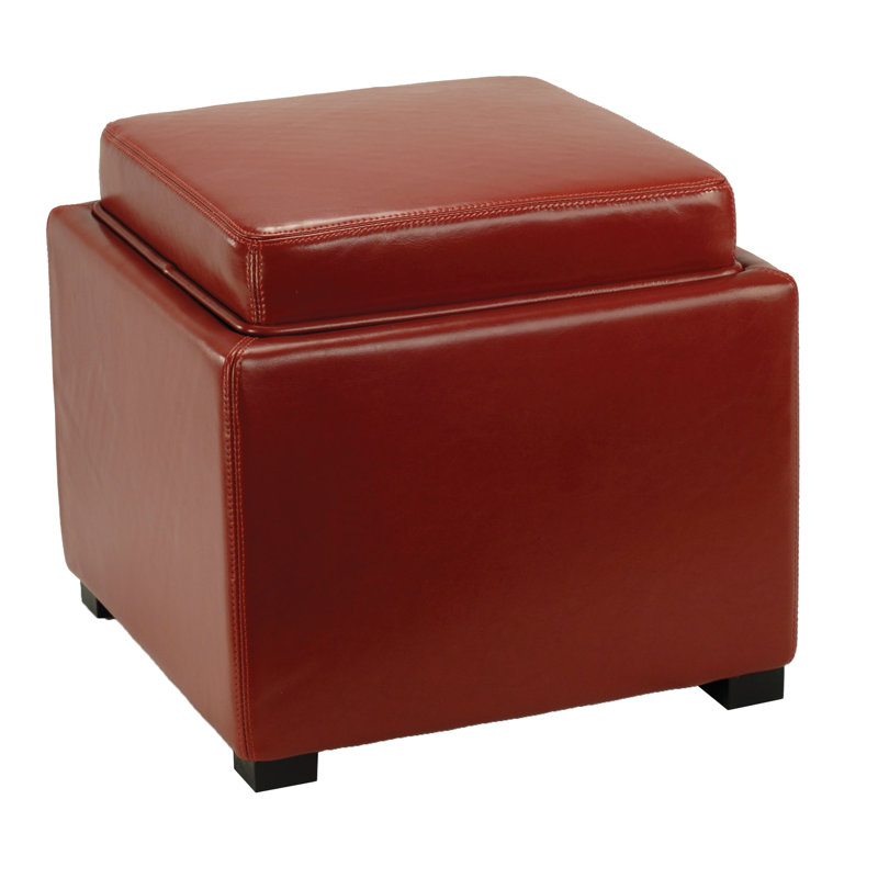 Alesea Upholstered Ottoman, Red Faux Leather