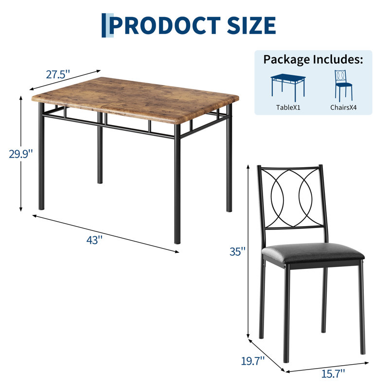 Ensemble de table de salle à manger 5 pièces pour 4 personnes, Brown / Black, Brun